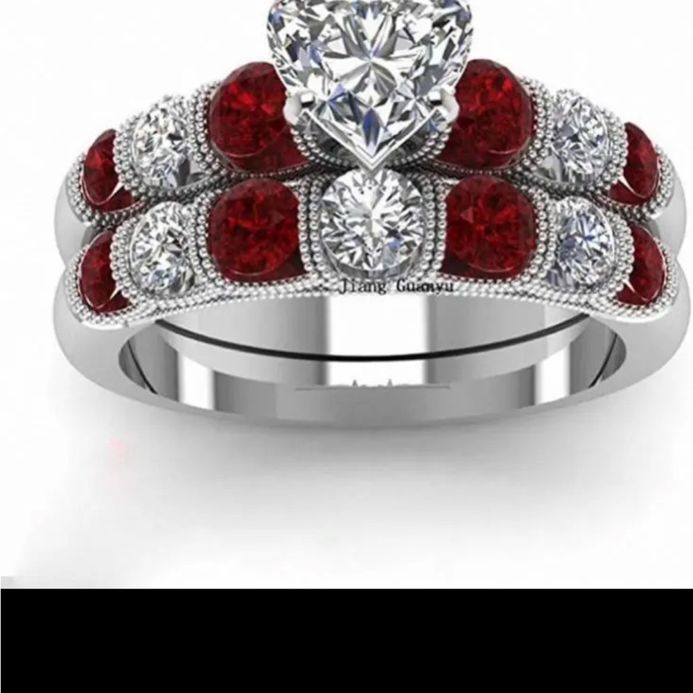 Women’s Red and Sliver Color Wedding Ring Set